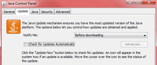 Disable Java