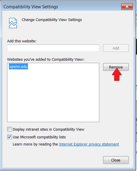 Remove site from Compatibility View Settings