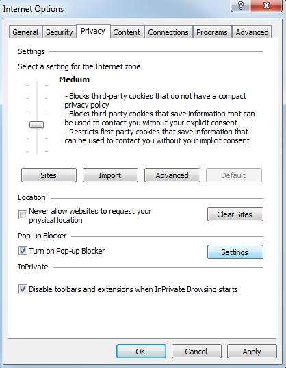 Pop Up Blocker Menu